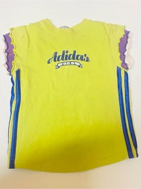 Adidas Girl Yellow Graphic Tee with Blue Trim